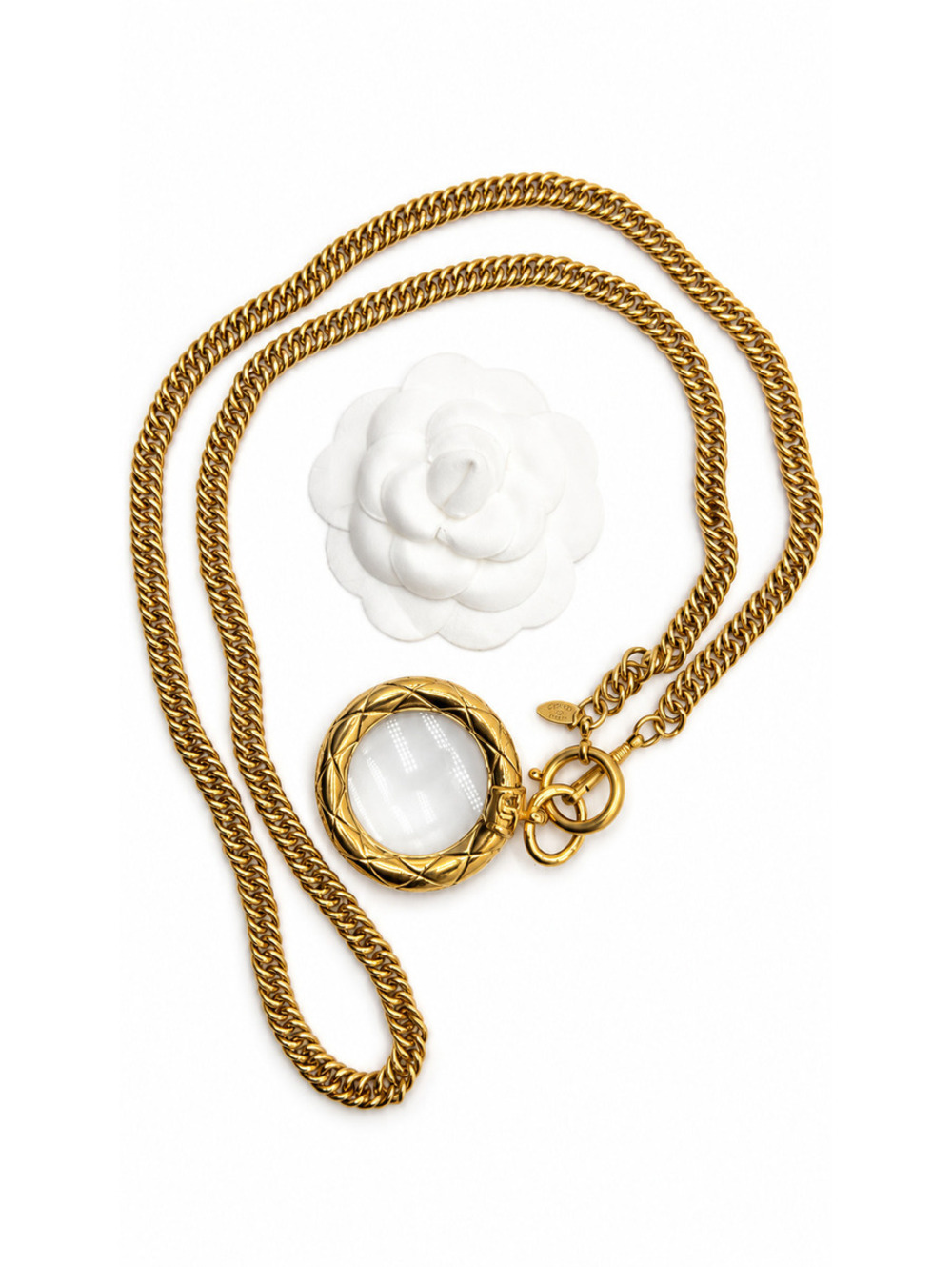 CHANEL Classic Quilted Framed Magnifying Glass Pendant Long Necklace